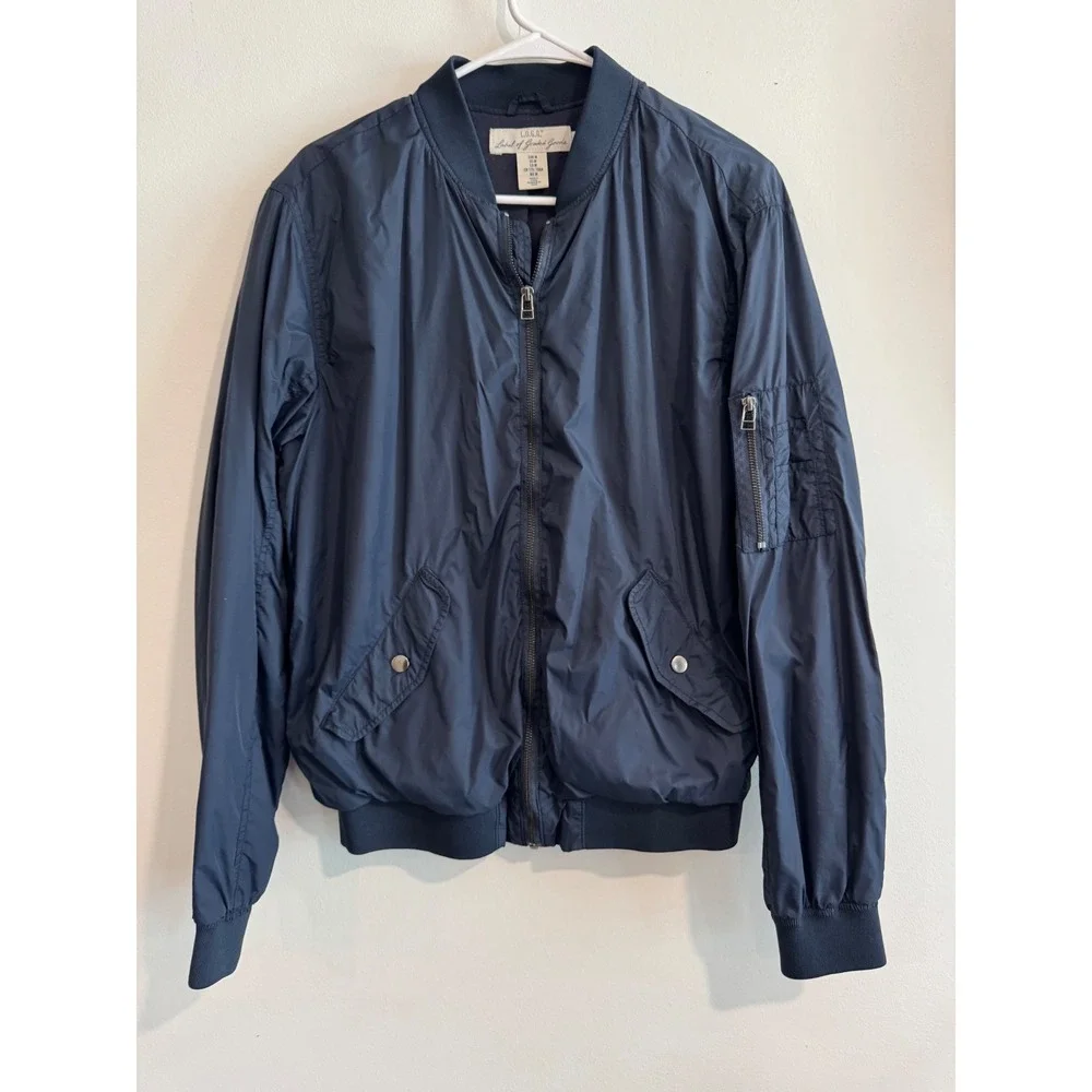 H&M LOGG Bomber Flight Jacket Mens Size M Navy Blue Utility Sleeve Pocket